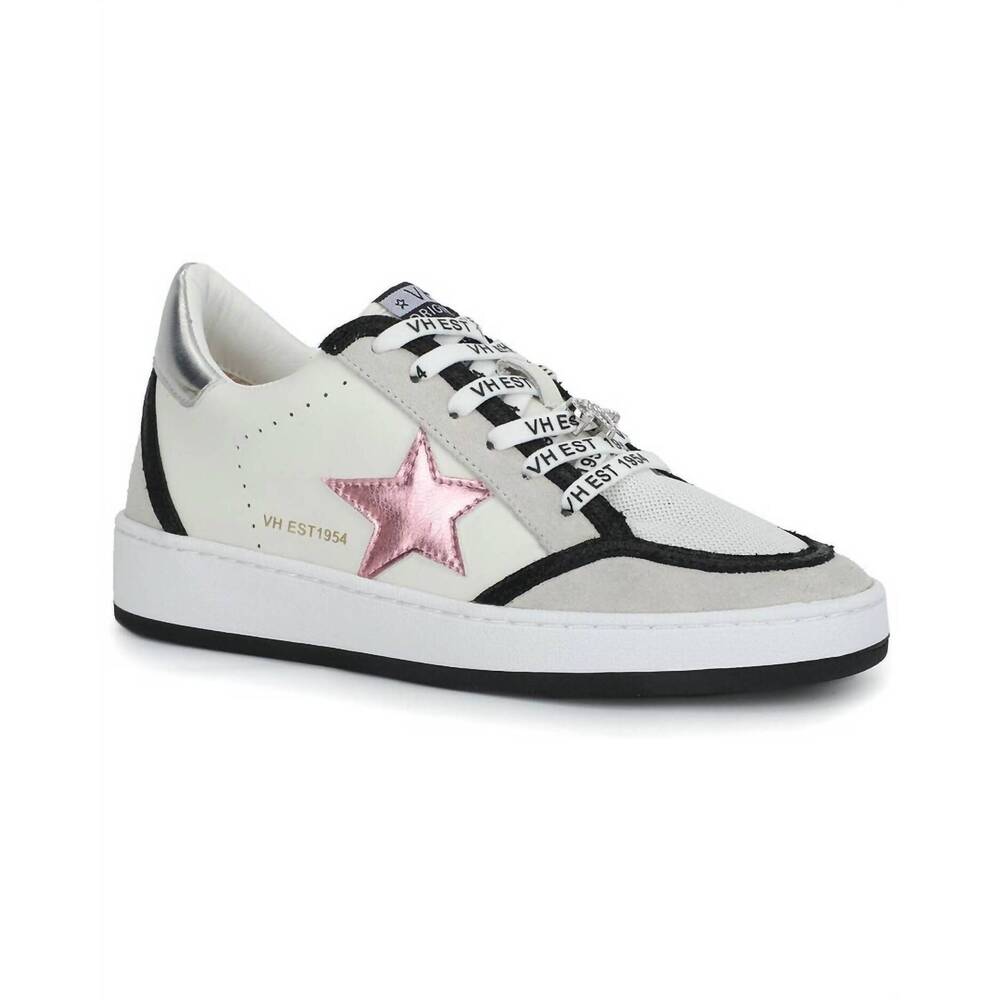 White Leather Casual Sneaker with Pink Star